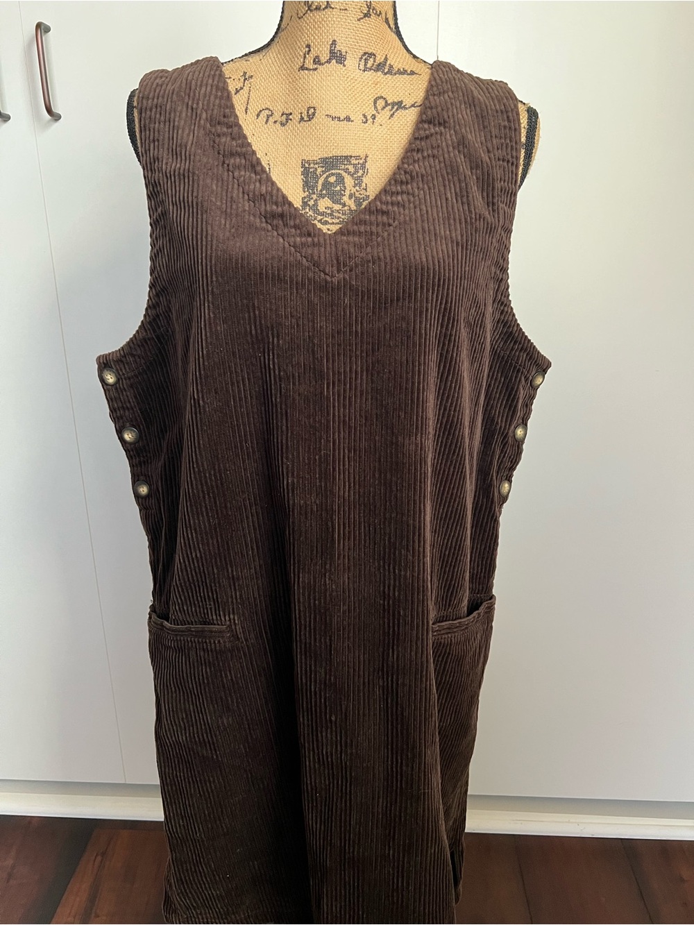 Eddie Bauer Brown Corduroy V-Neck Midi Dress with pockets